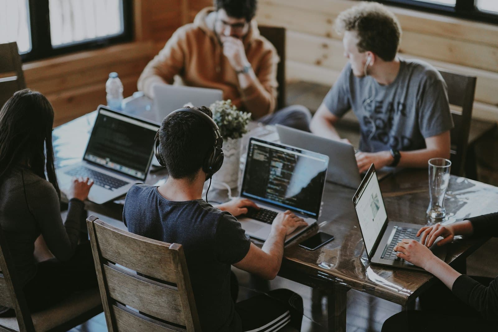 Product and engineering team collaborating on a technology initiative in an office