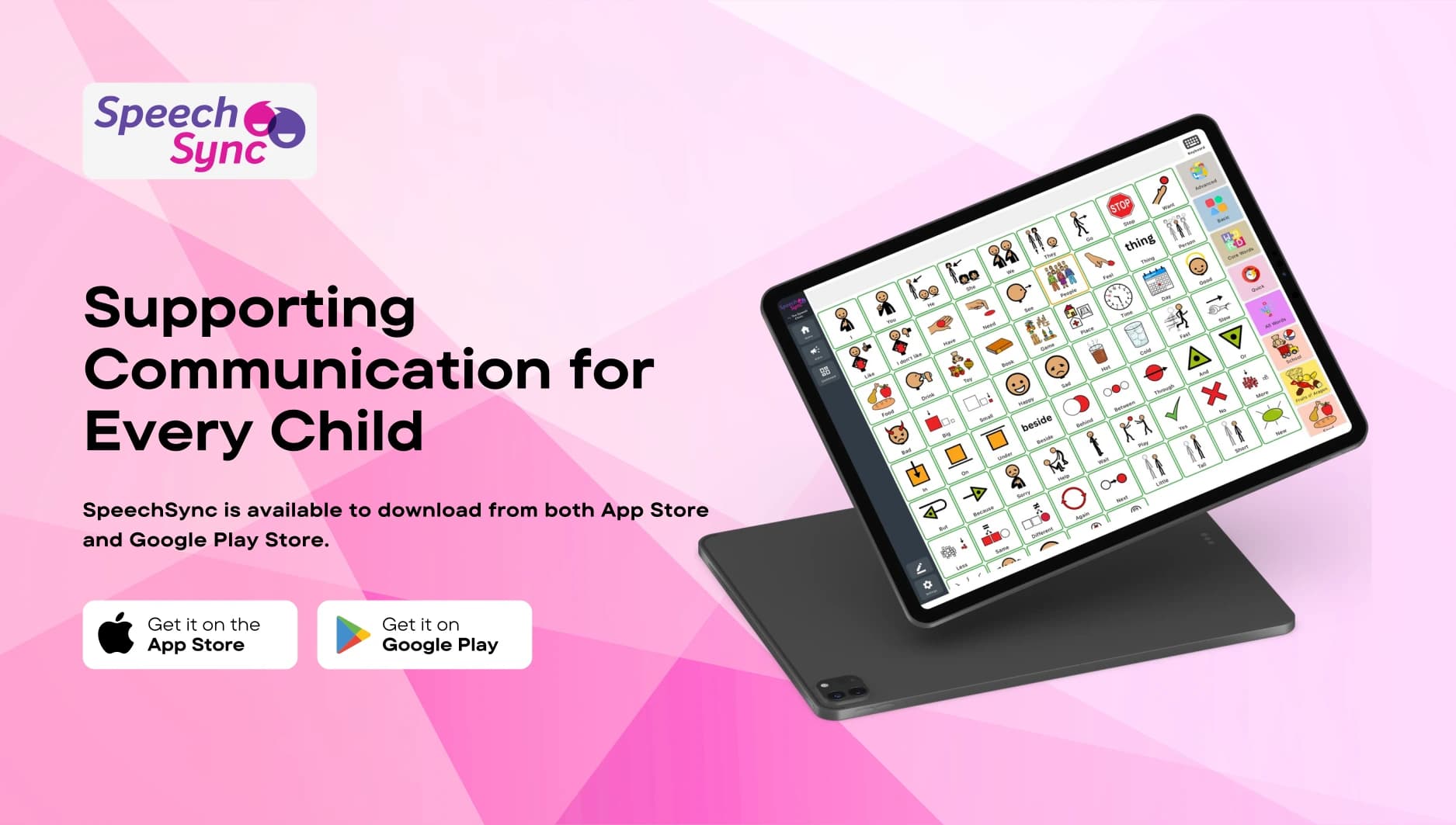SpeechSync AAC app interface on a phone